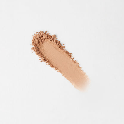 Matte pressed eyeshadow swatch, medium warm peach-brown