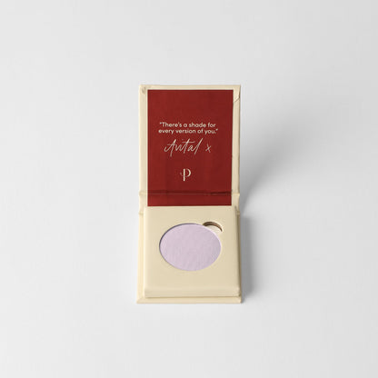 Matte pressed eyeshadow in compact with lilac-purple pan