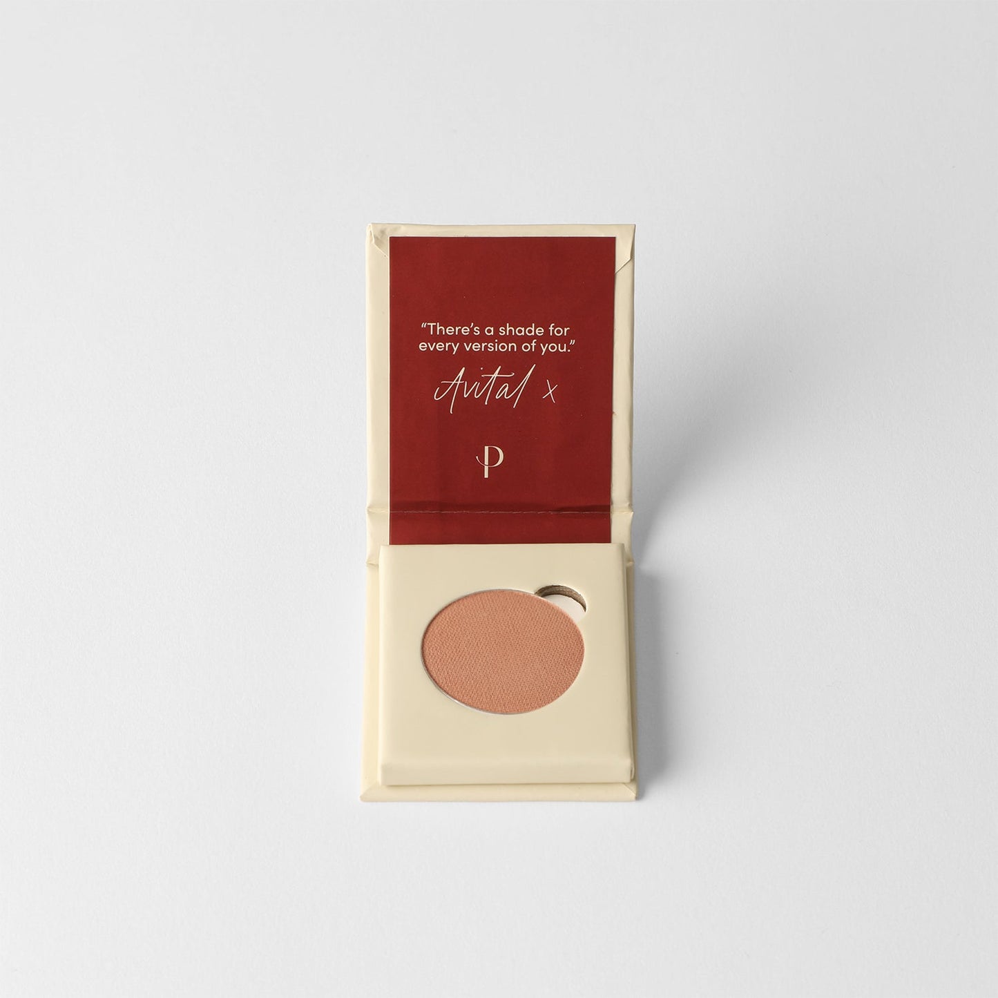 Matte pressed eyeshadow set box with pan, muted terracotta-brown