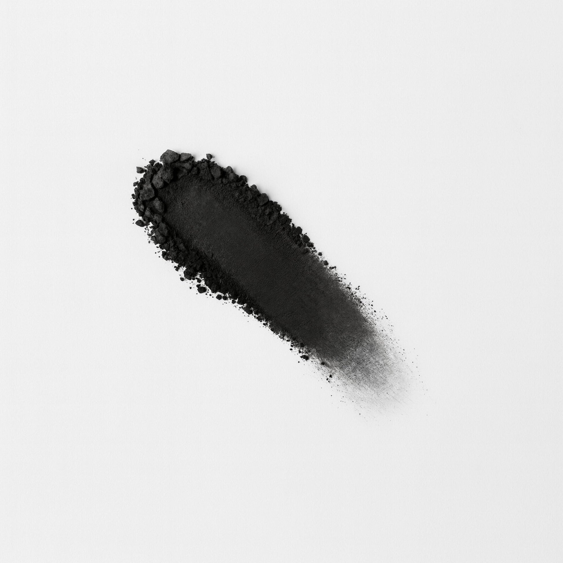 Matte pressed eyeshadow swatch, inky black smoky stripe