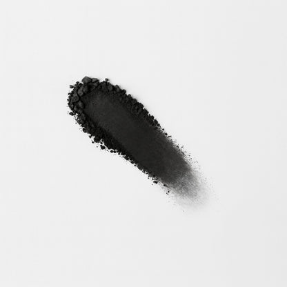 Matte pressed eyeshadow swatch, inky black smoky stripe