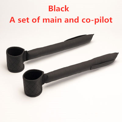 Leather car seat gap filler set, black color, two long straps with cup holders