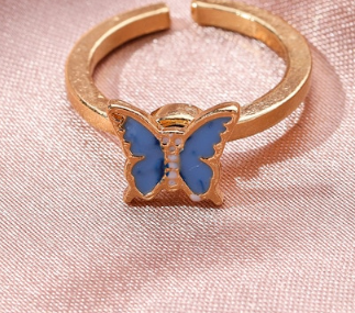 Gold fidget spinner ring with blue butterfly charm