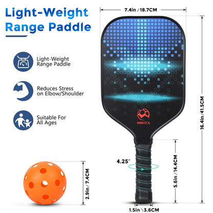 Pickleball paddle set with blue grid paddle and orange pickleball