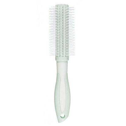 Hair detangling brush with pale mint handle and translucent white bristles