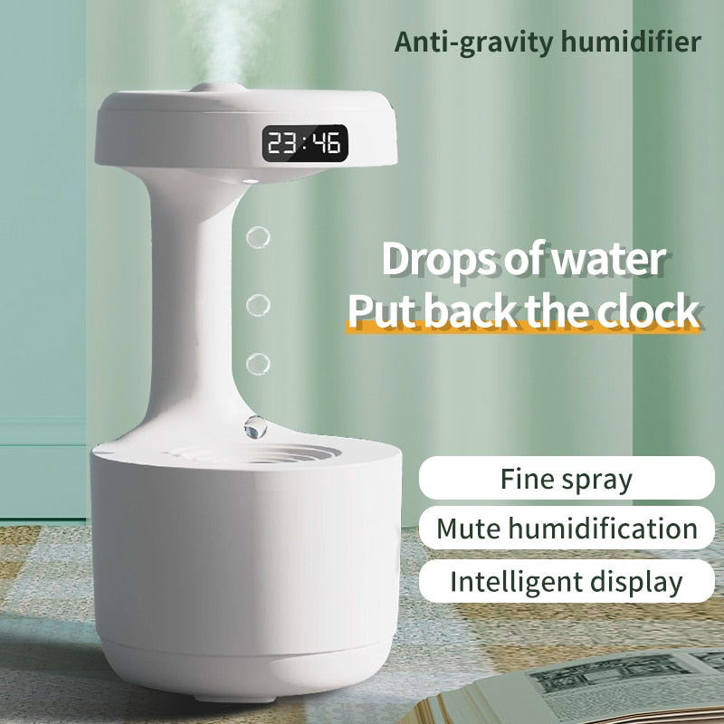 White humidifier diffuser with LED time display and top spray nozzle