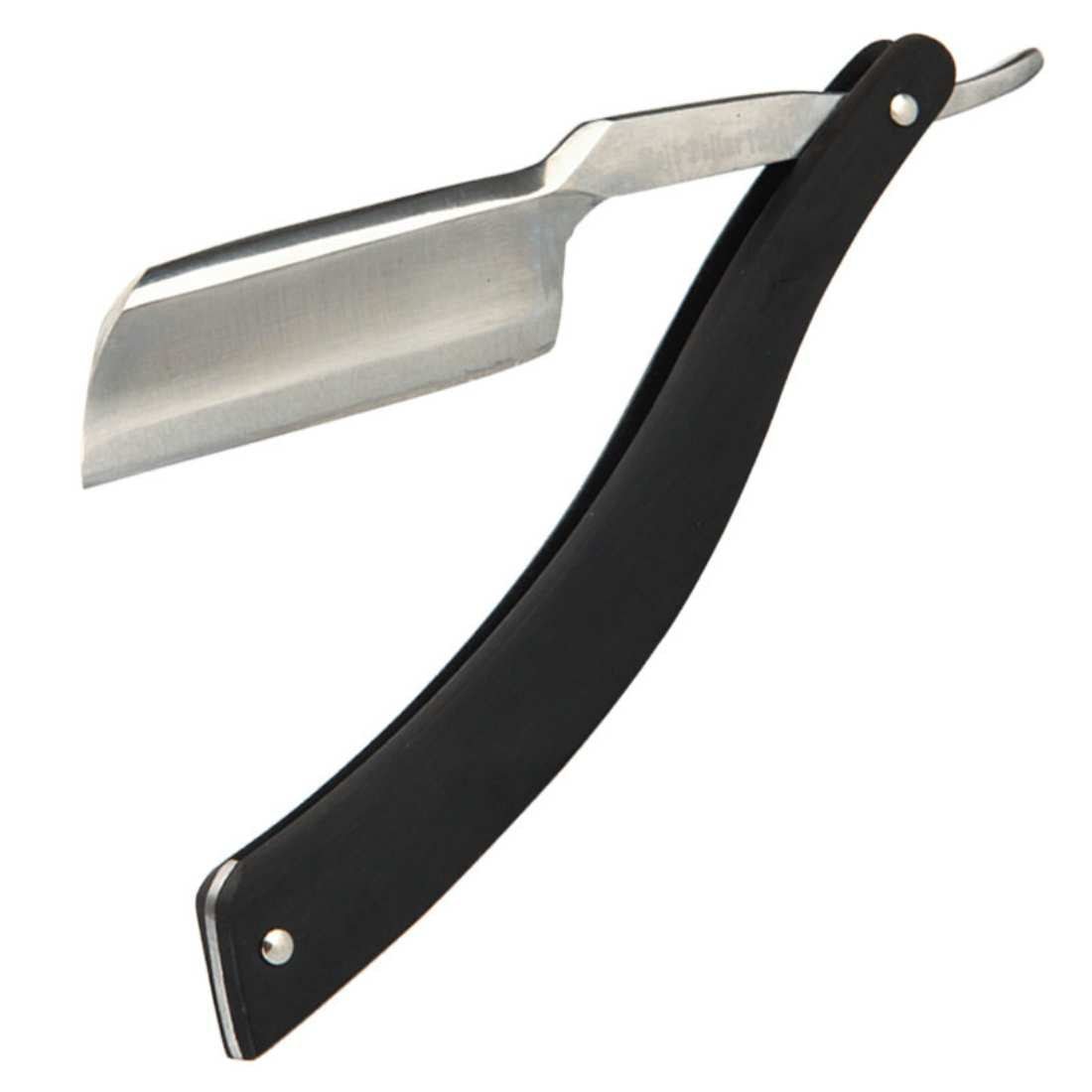 Straight razor with black handle and silver blade