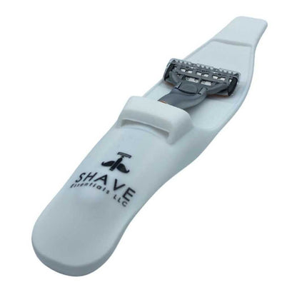 Light gray silicone razor sleeve with snap closure and razor compartment