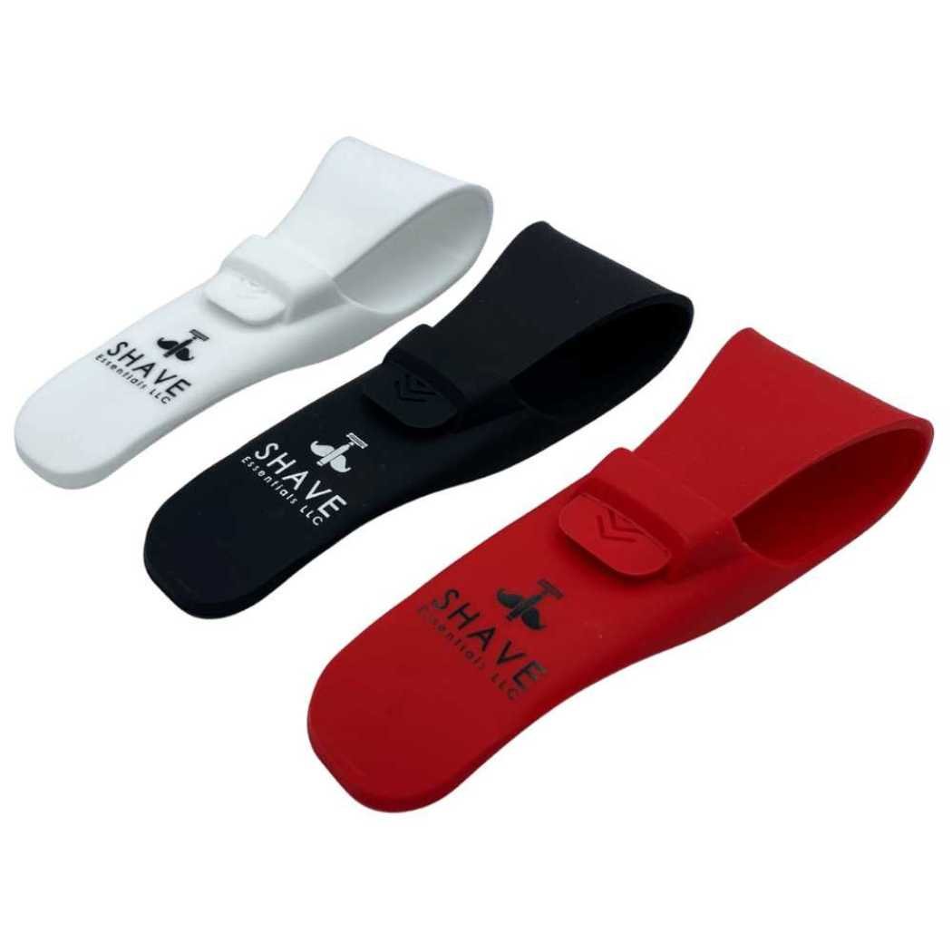 White silicone razor protective sleeve with snap flap and razor slot