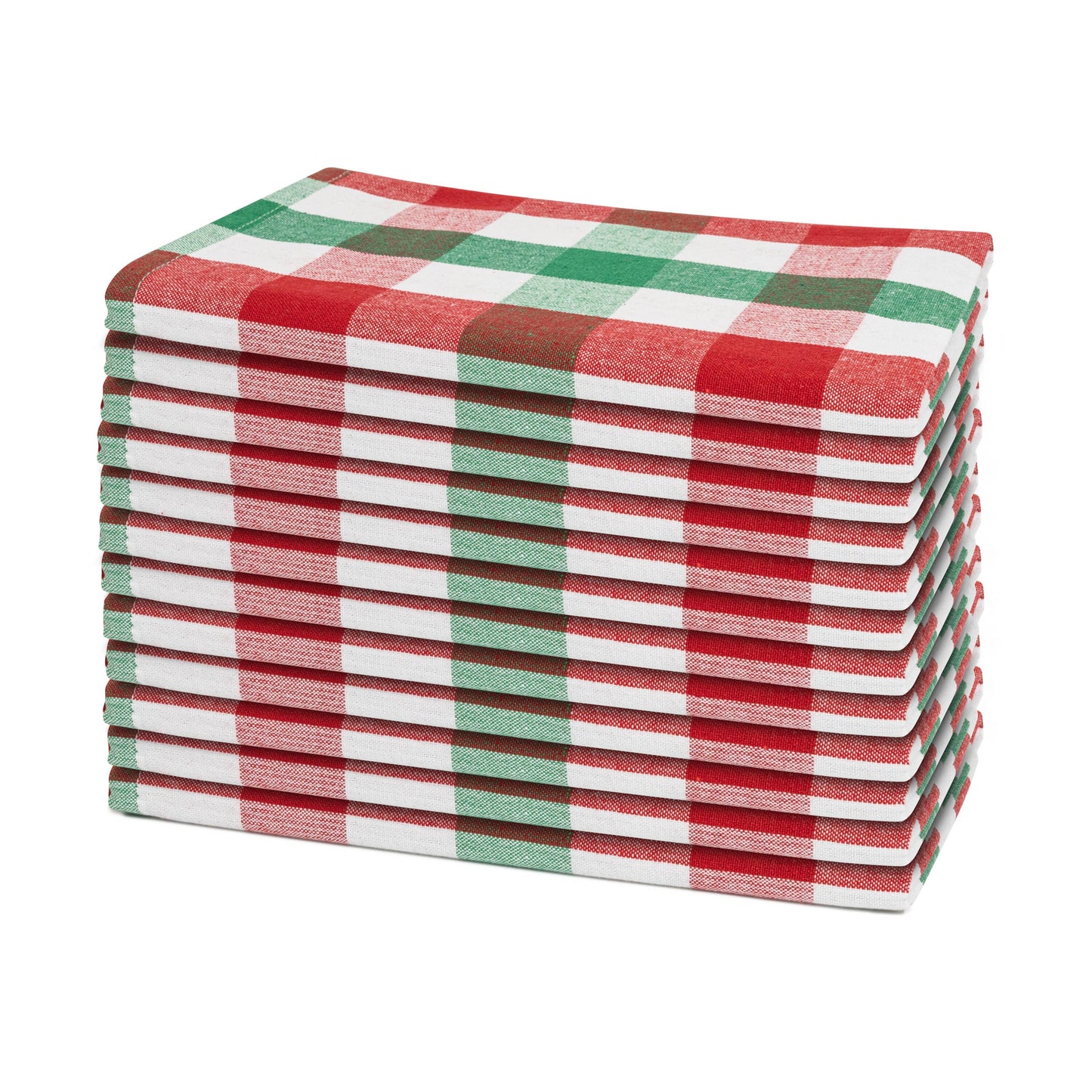 Plaid dinner napkins, stacked, red green and white check pattern