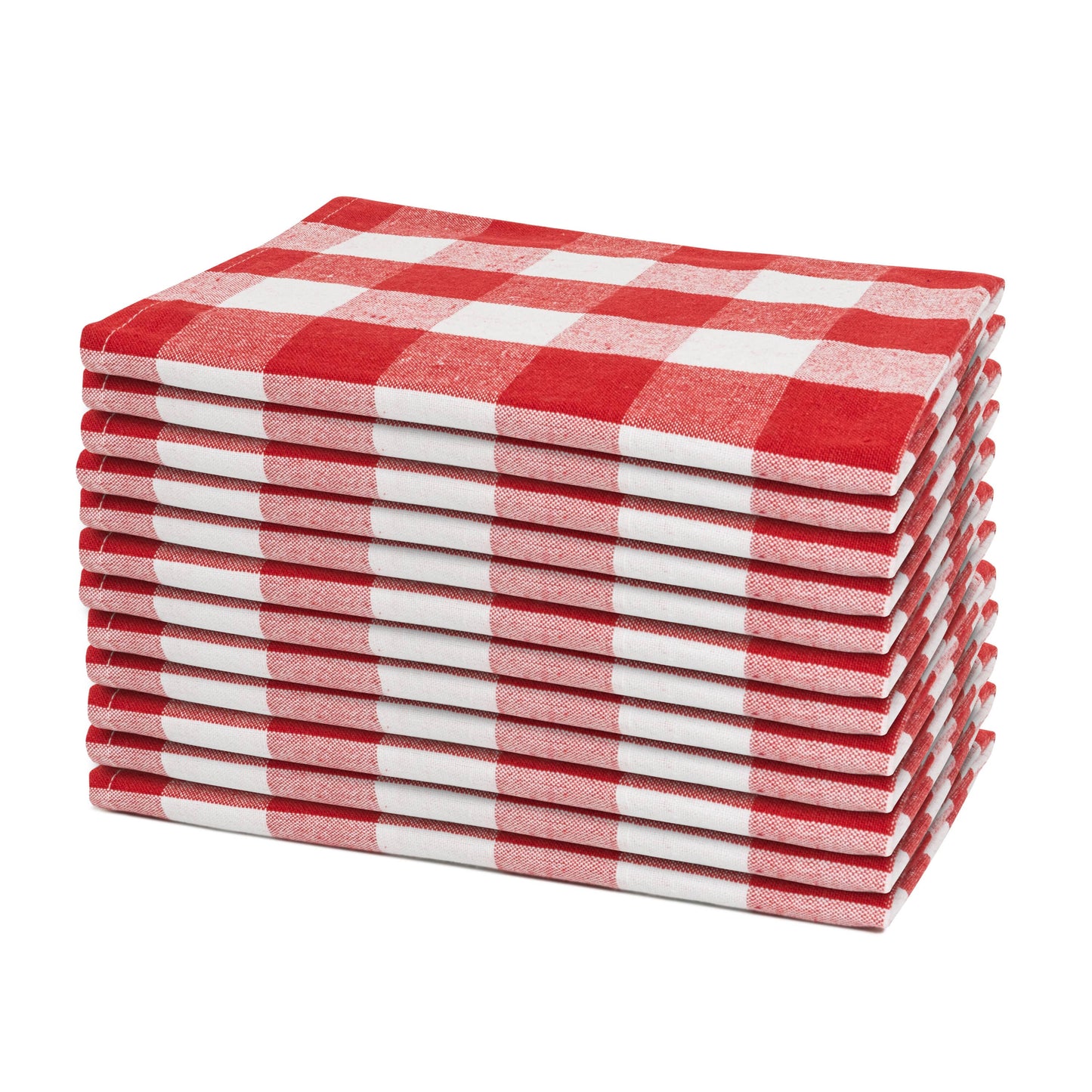 Plaid dinner napkins, red and white check, folded stack