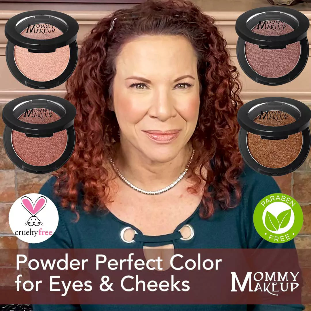 Eyes and cheeks powder set with multiple compacts, featuring rose-pink and neutral shades