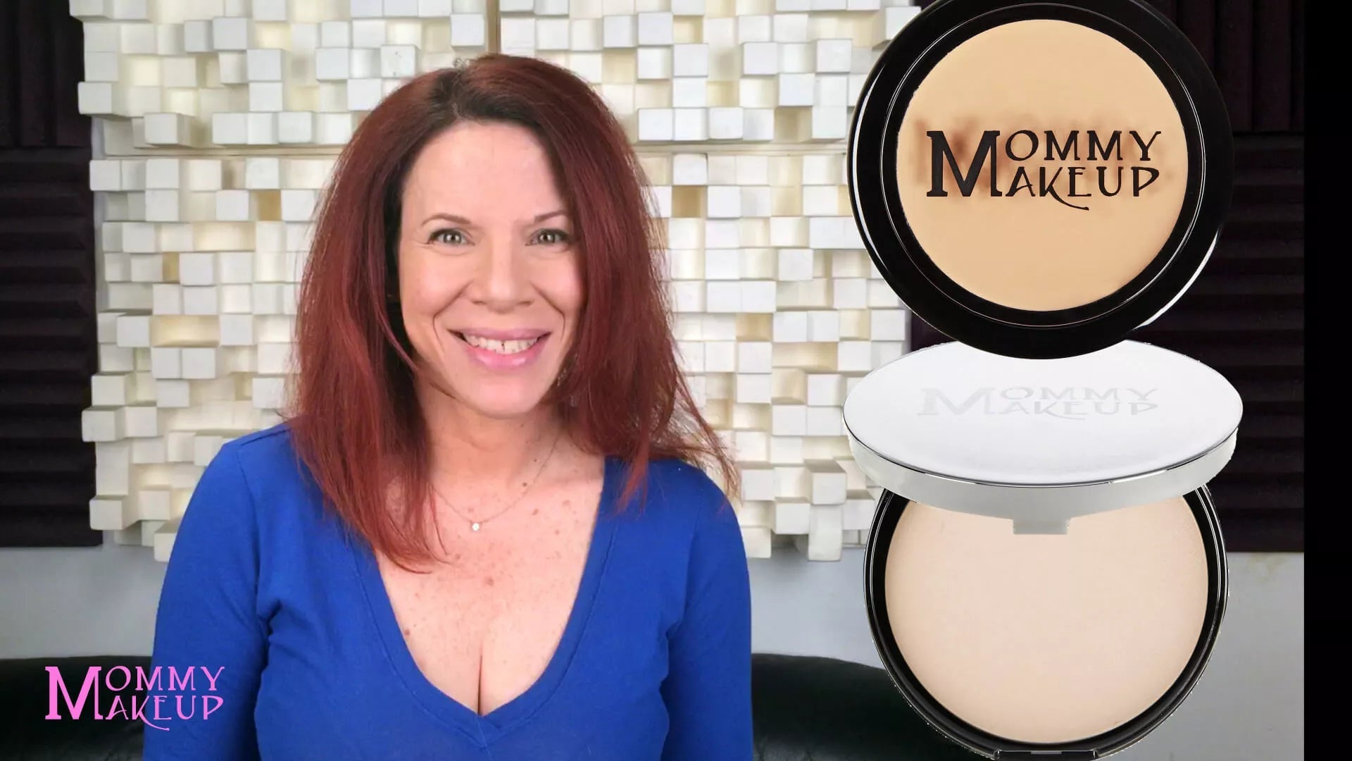 Mineral dual powder foundation compact with medium beige powder, open lid
