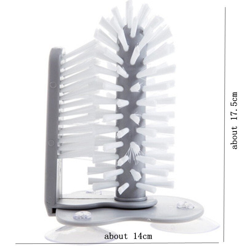 Gray kitchen bottle brush with white bristles, upright brush head on base