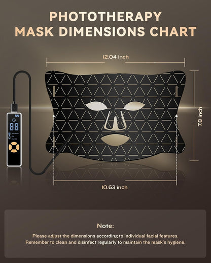 PurRed™ light therapy mask dimensions chart for premium black mask
