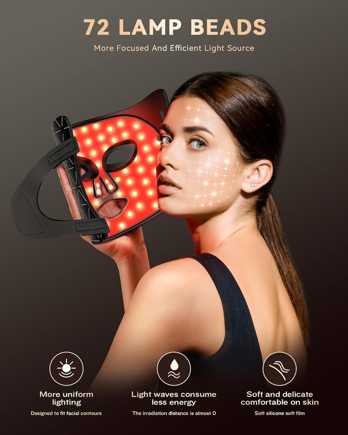 PurRed™ light therapy mask, premium black design with open face panel