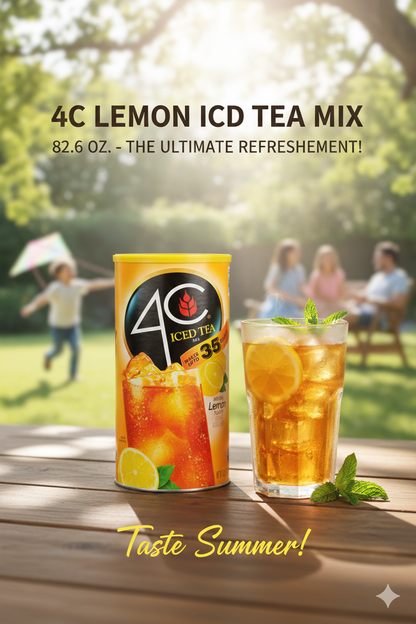 4C Iced Tea Mix Variety – Lemon, Raspberry & Peach – Real Cane Sugar Drink Mix – 82.6 oz – 94 Servings Family Beverage