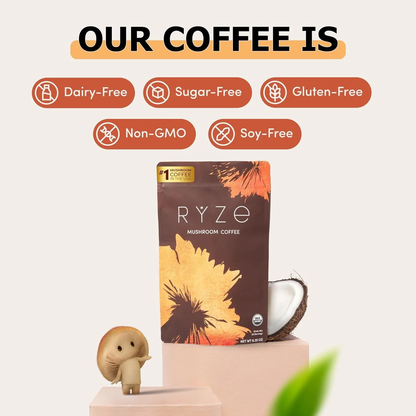 RYZE SUPERFOODS Mushroom Coffee Dark Roast, 6 Adaptogenic Mushrooms & Prebiotic Blend, Instant Coffee Supports Energy, Focus, Digestion & Immunity, Lions Mane & Turkey Tail, 30 Servings. - Renee Lane Company