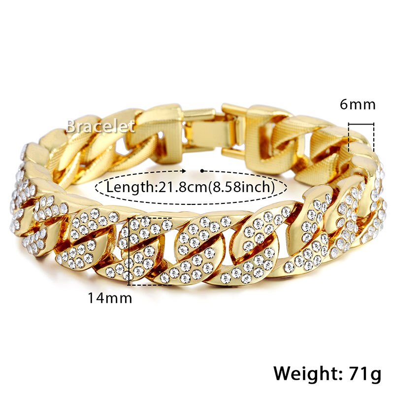 Gold curb Cuban bracelet with marquise crystal links and gold toggle clasp