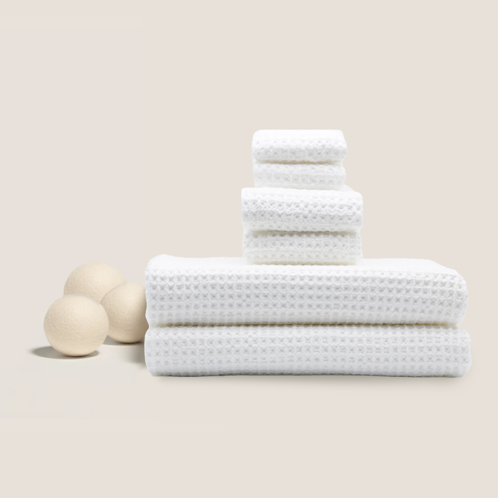 Sedona cotton waffle towels, white folded stack
