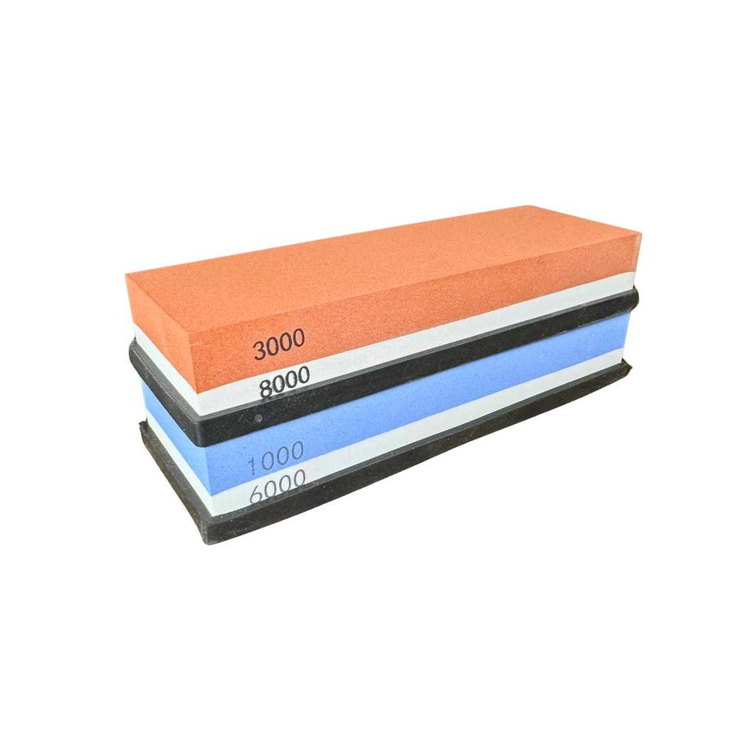 Dual-grit sharpening stone set with 3000/8000 and 1000/6000 grit sides