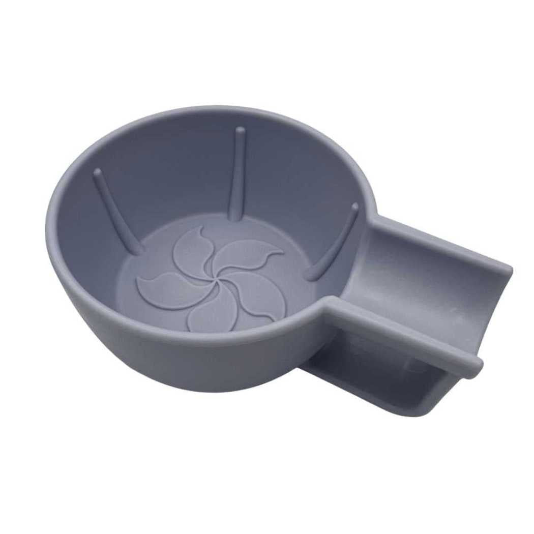 Gray shaving bowl with handle and embossed flower pattern