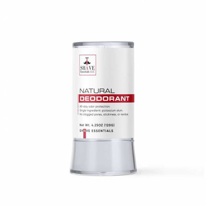 Men's grooming kit deodorant container labeled Natural Deodorant