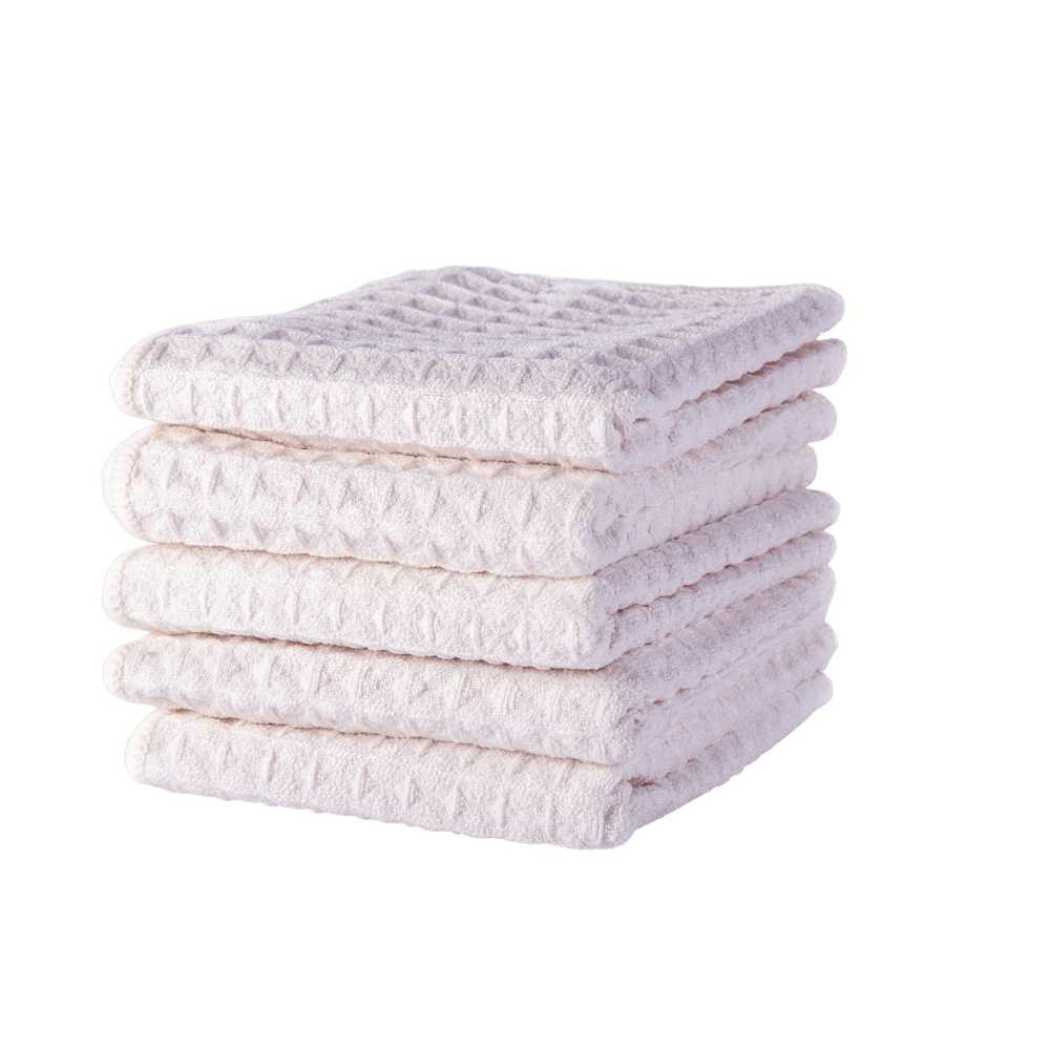 Shave towel stack, light pink waffle-knit fabric