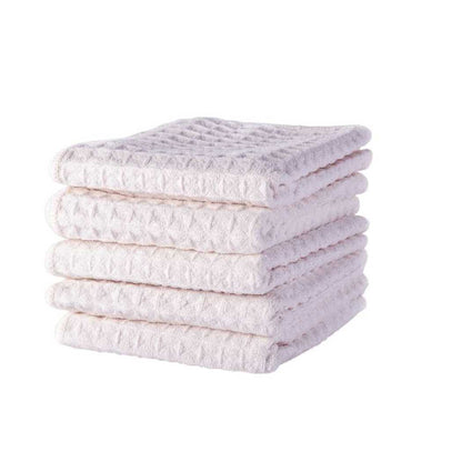 Shave towel stack, light pink waffle-knit fabric