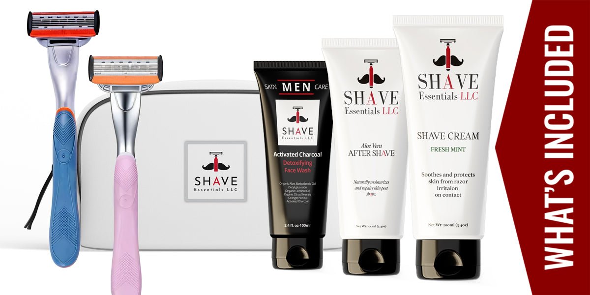 Shave travel kit with blue cartridge razor and shaving cream/after shave tubes