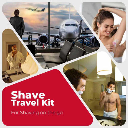 Shave travel kit for shaving on the go, illustrated collage set
