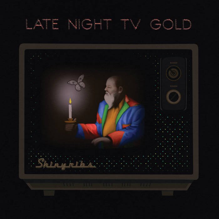 Late Night TV Gold album cover with TV scene and gold Shiny Ribs text