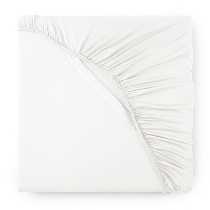 White fitted massage table sheet with gathered skirt edge