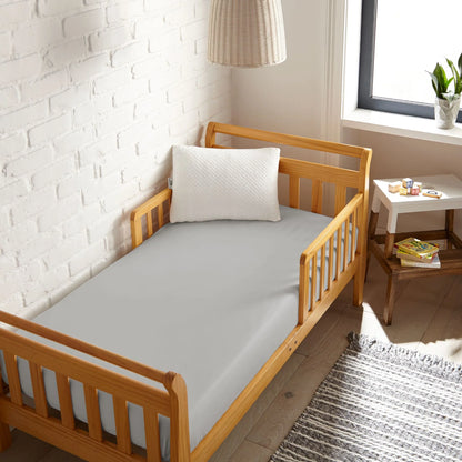 Cooling bamboo crib fitted sheet, white, textured surface on crib mattress