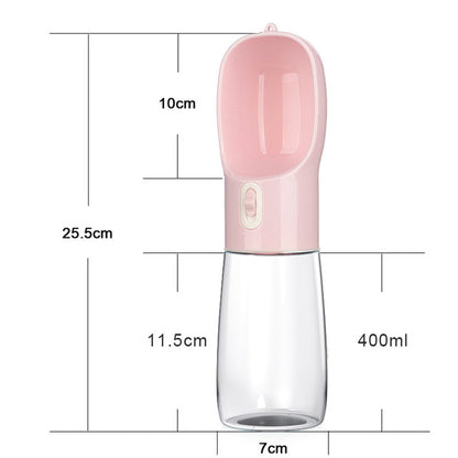 Pink pet water bottle feeder with 400ml capacity and translucent lower container