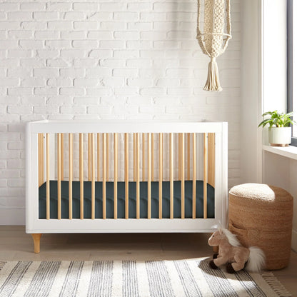 Crib fitted sheet in dark blue, fitted smooth fabric for crib mattress