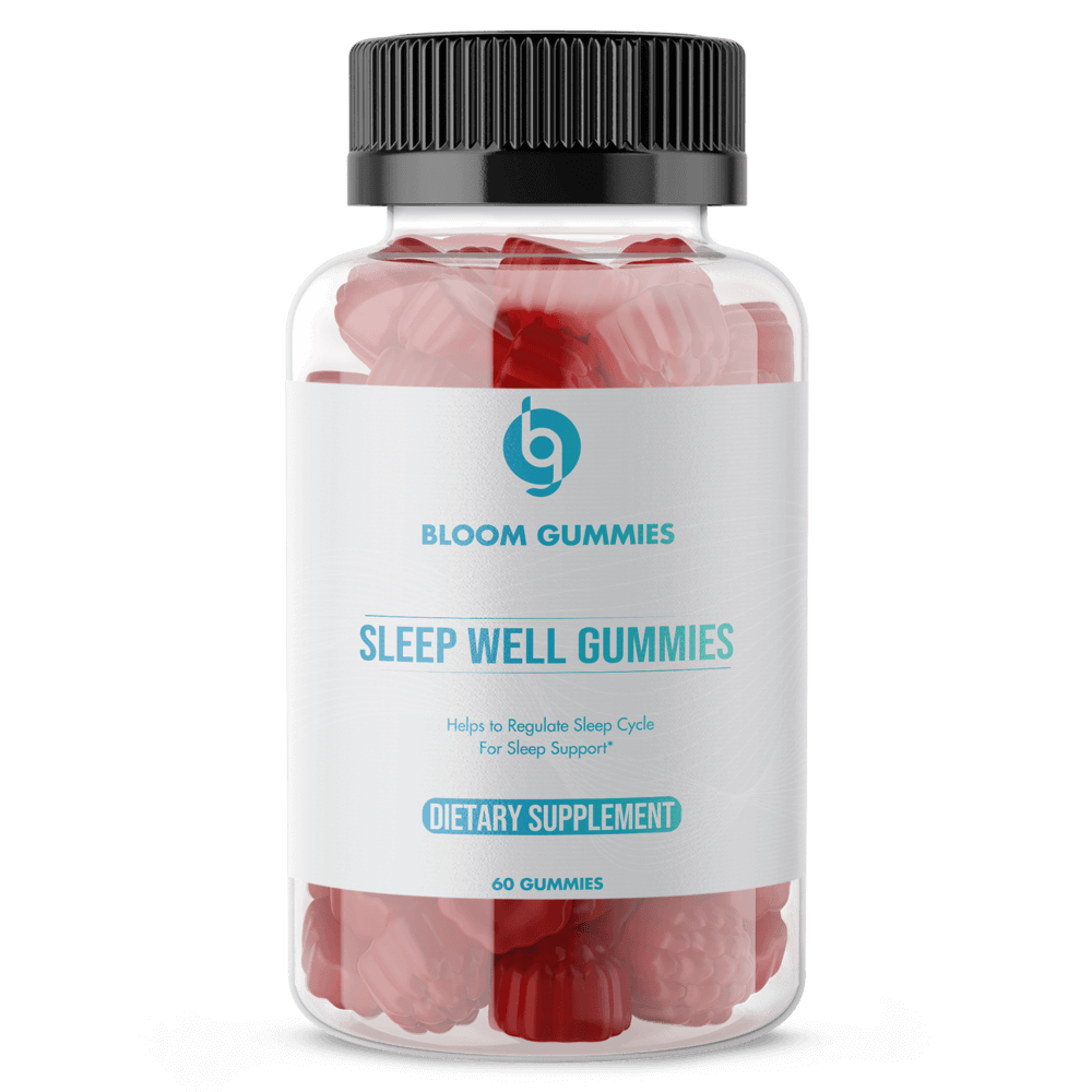 BLOOM by ZNETICS Sleep Well Gummies bottle with pink gummy bears in jar