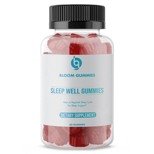 BLOOM by ZNETICS Sleep Well Gummies bottle with pink gummy bears in jar