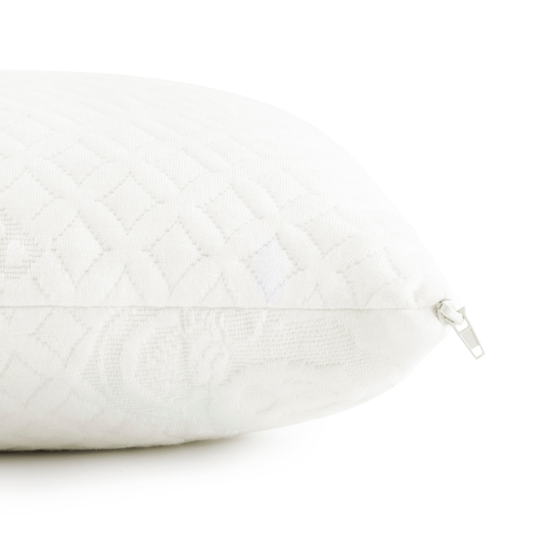 Cooling pillow cover corner with zipper and white diamond-quilt fabric