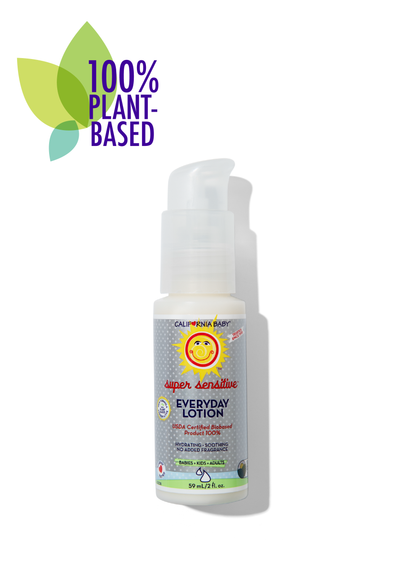 Fragrance-free everyday lotion bottle with pump, small front view with white-gray label