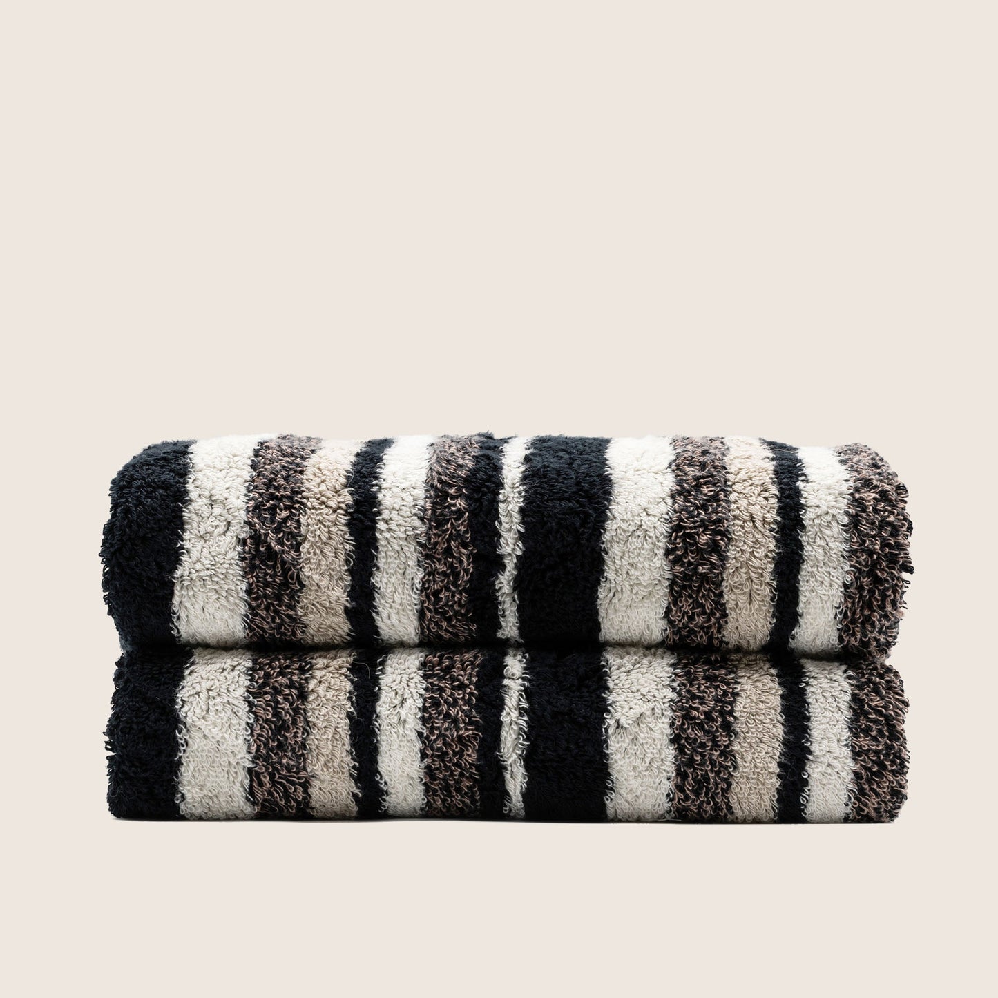 Black and cream striped cotton towels, folded set of two