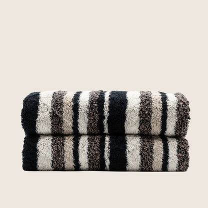 Black and cream striped cotton towels, folded set of two