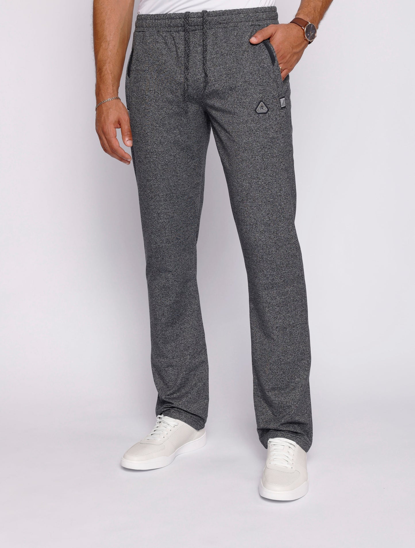 Men's athletic sweatpants, straight leg, dark heather grey, elastic waist and side pockets