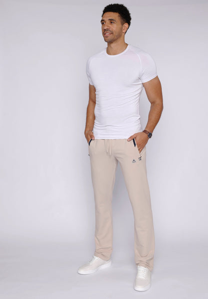 Men’s athletic straight sweatpants in light khaki, elastic waistband, side pockets