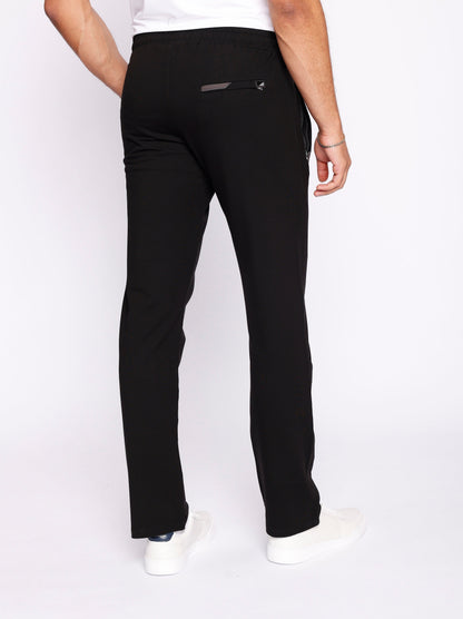 Black athletic straight sweatpants with drawstring waistband and clean tapered leg fit