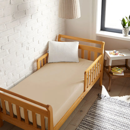 Cooling bamboo crib fitted sheet, white, textured surface on crib mattress