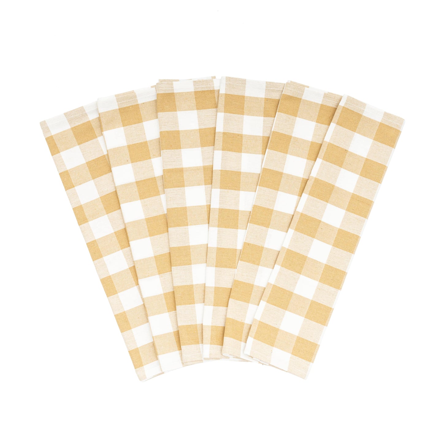Plaid kitchen towel set, tan and white gingham check squares.