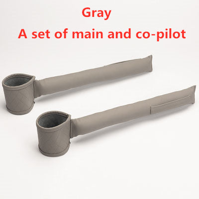 Leather car seat gap filler set, gray color, two long straps with cup holders