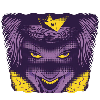 Kids temporary tattoo sleeve close-up of purple snarling face with yellow crown