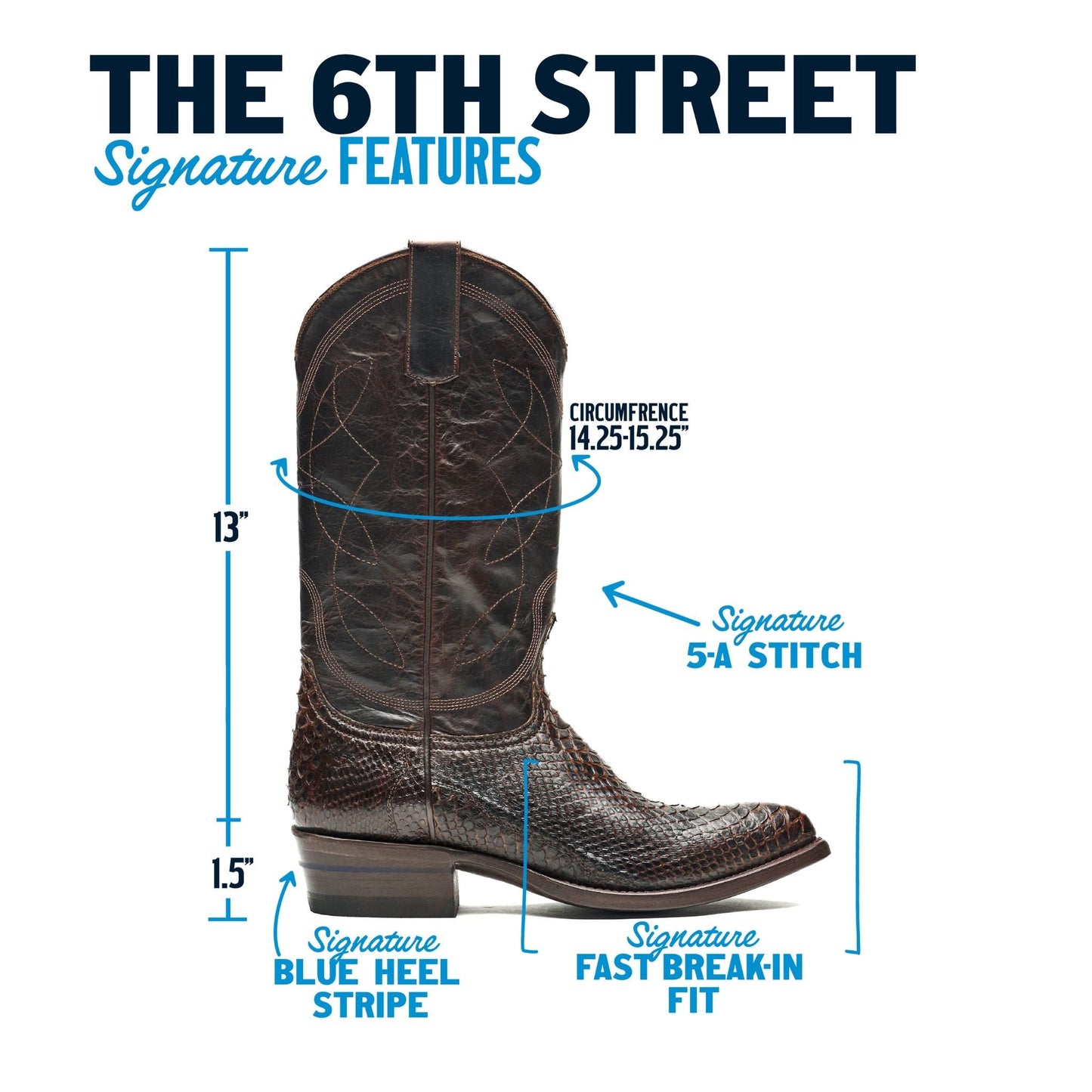 Black cowboy boot silhouette diagram with tall shaft and pointed toe